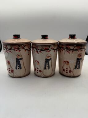 LTD Commodities Snowman Winter Holiday Canister Set of 3 Ceramic Jars with Lids